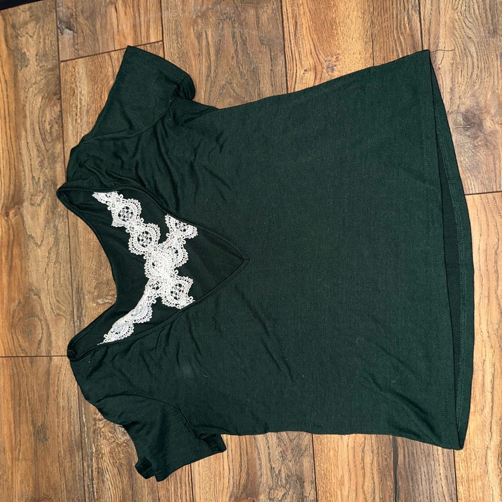 SHEIN Dark Green, Large T-Shirt with a Lace Cross Back.